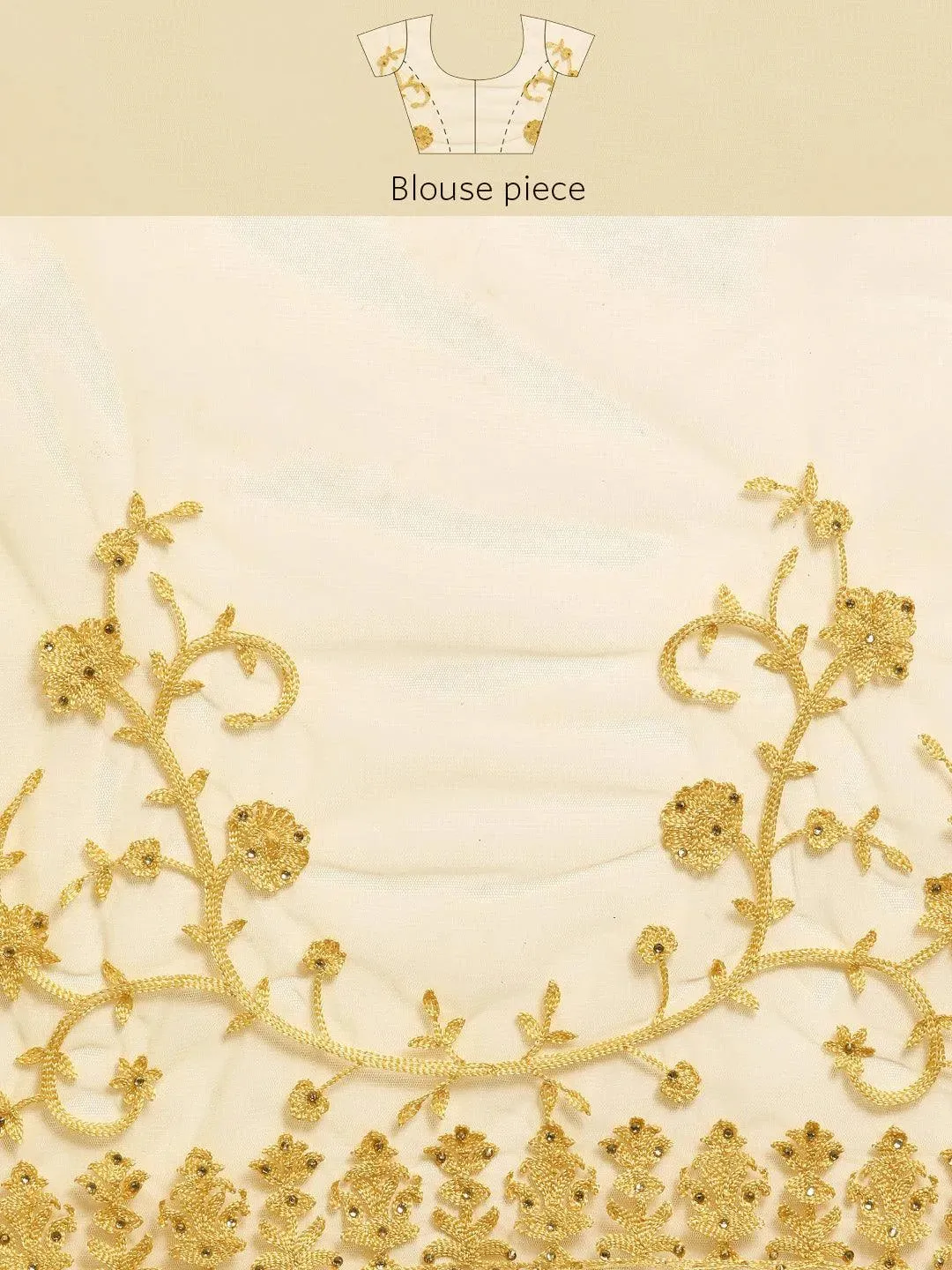 Beige Embroidered Net Saree