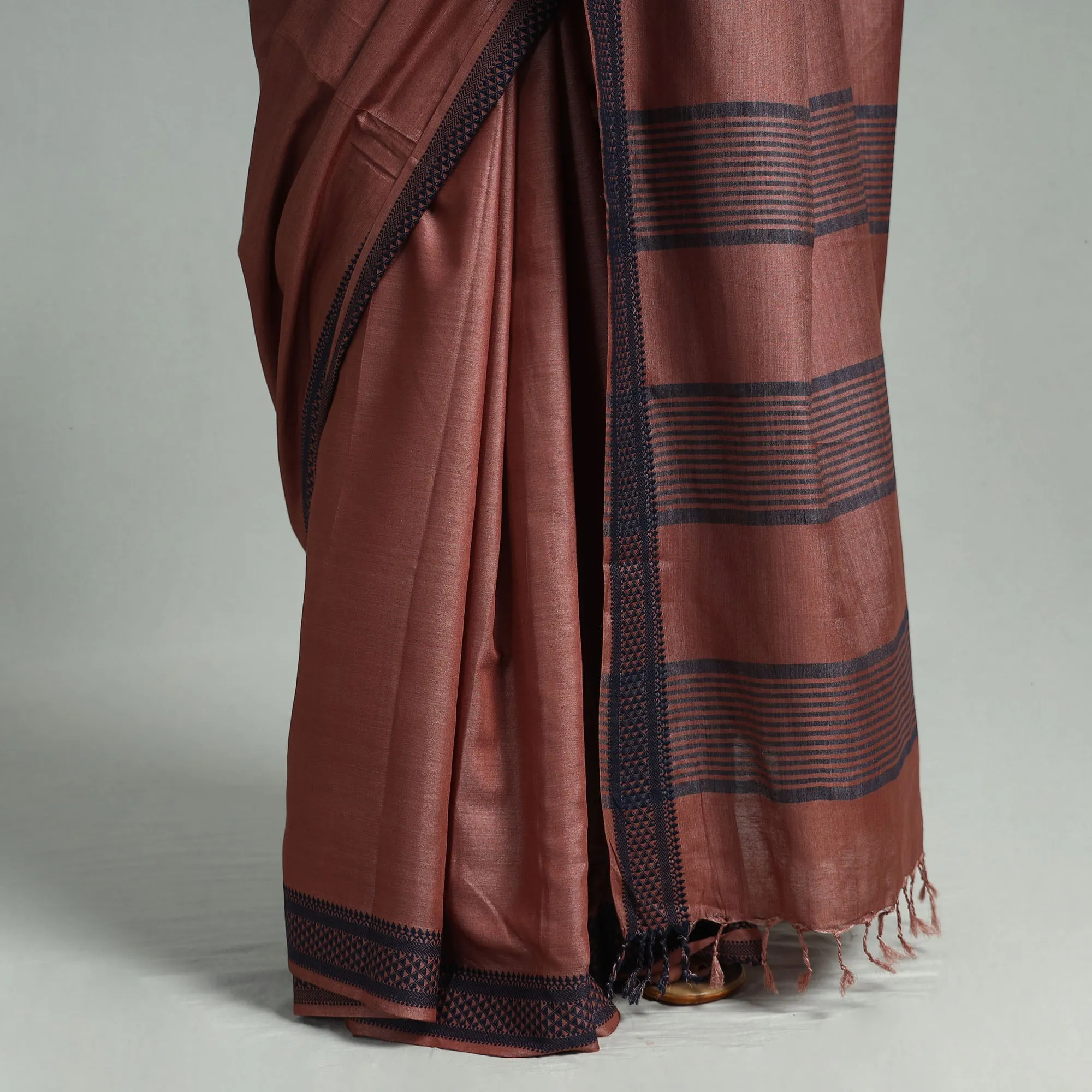 Brown - Vidarbha Bamboo Tussar Cotton Dobby Border Handloom Saree 15