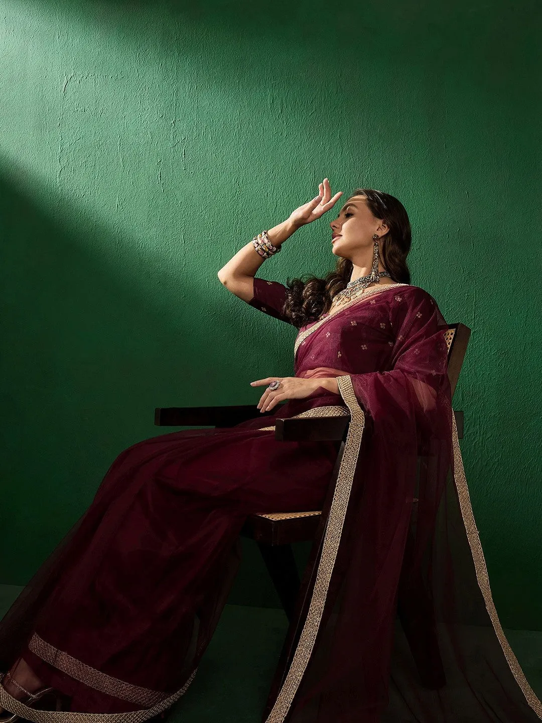 Burgundy Embroidered Sarees