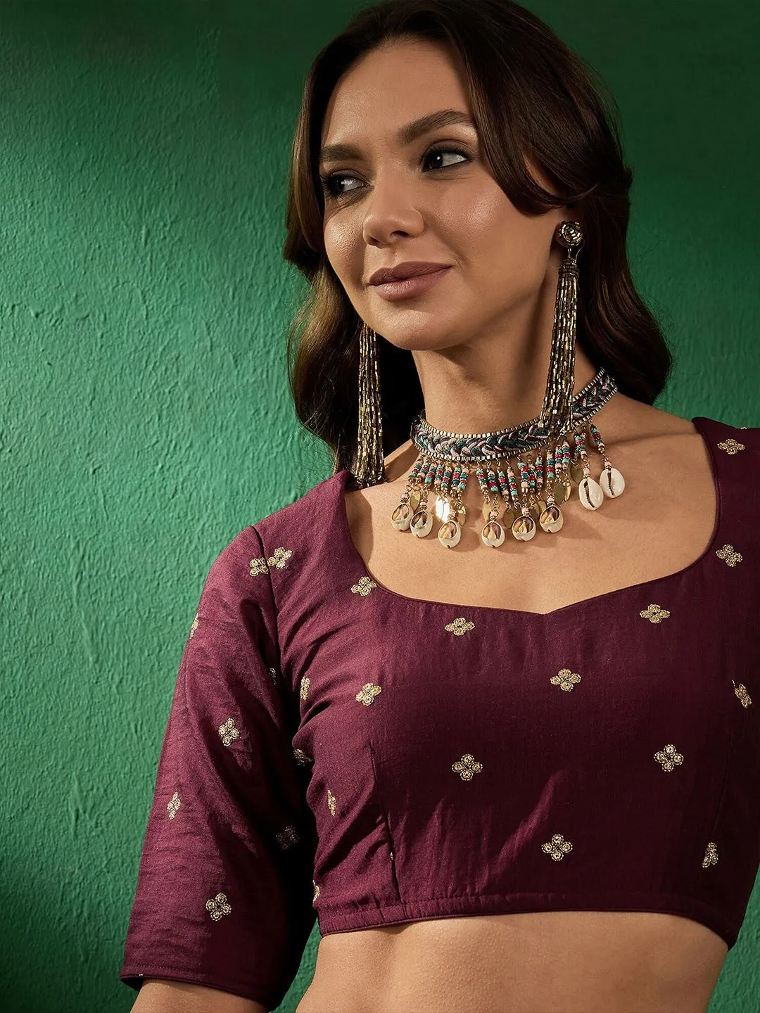 Burgundy Embroidered Sarees