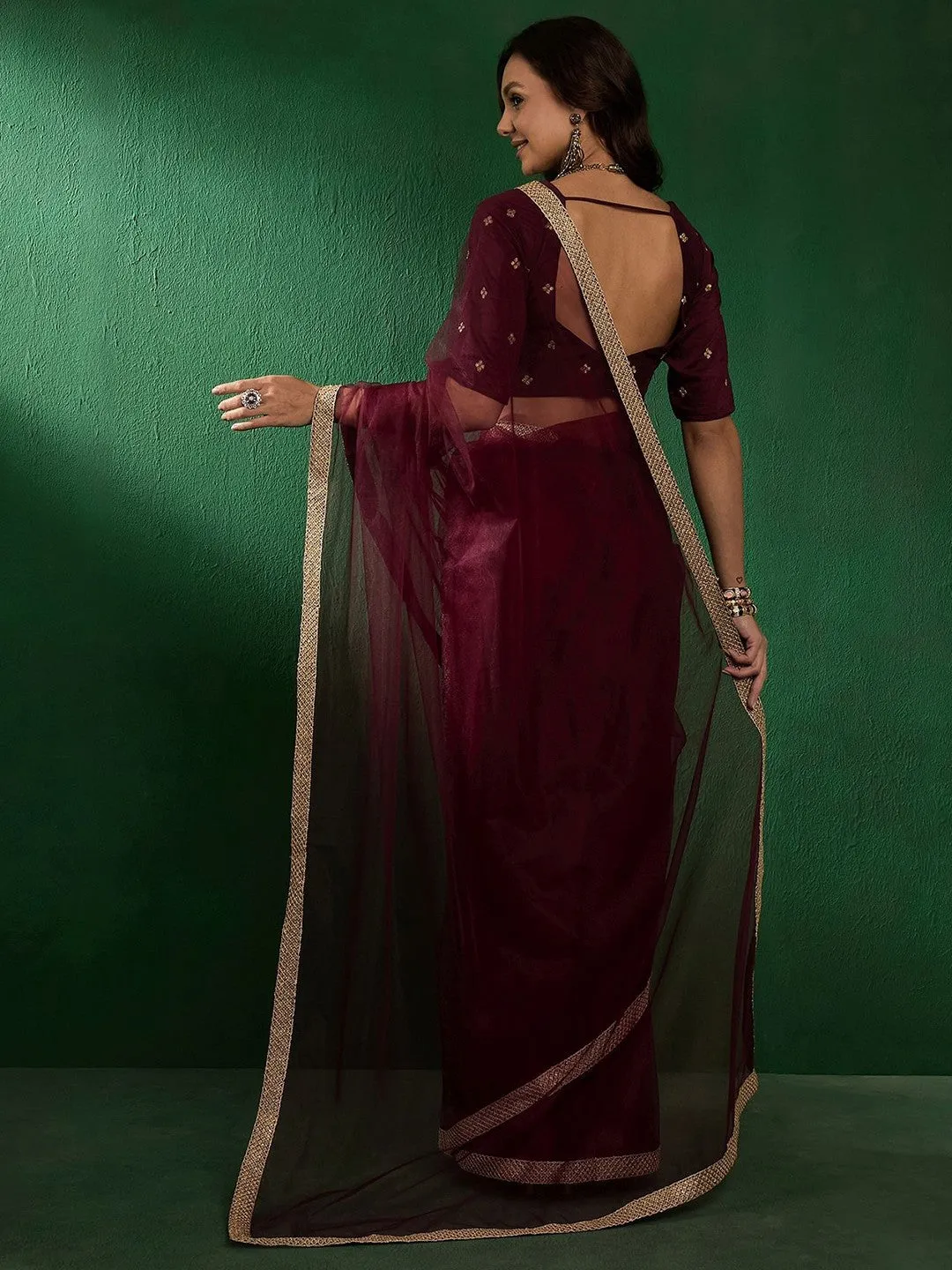 Burgundy Embroidered Sarees
