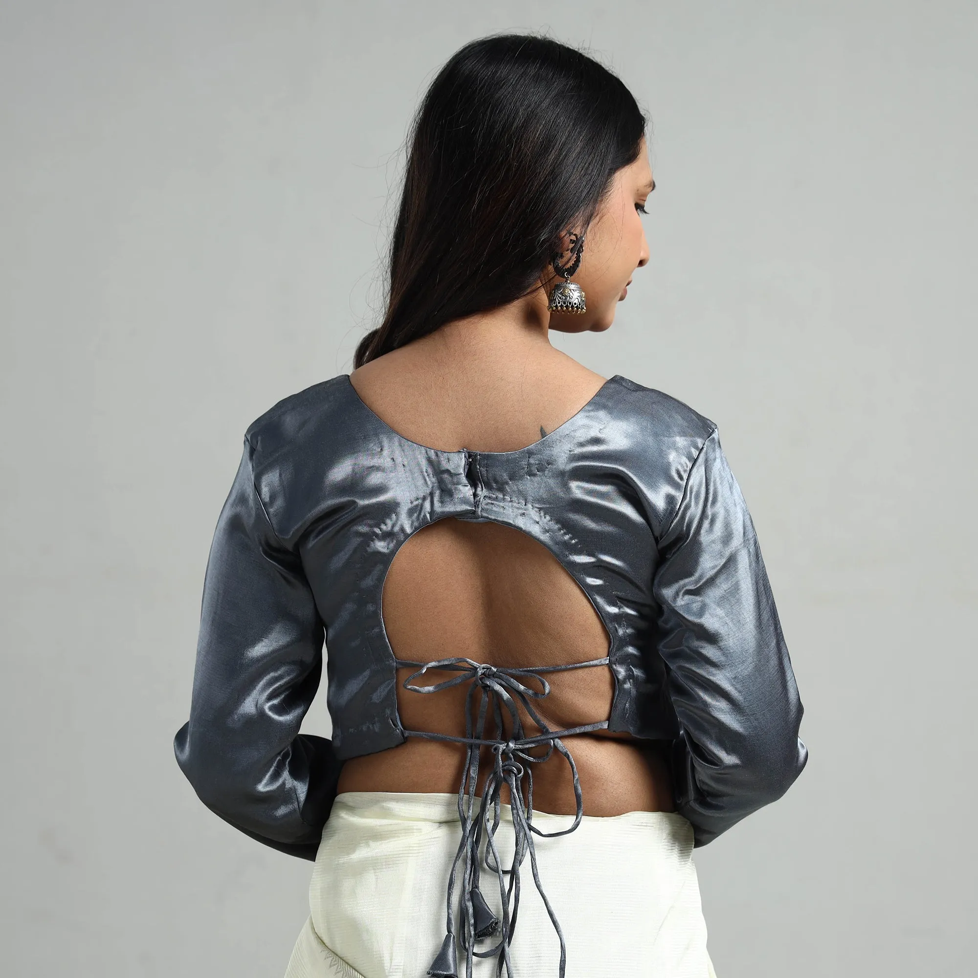Dark Grey - Mashru Silk Plain Stitched Blouse