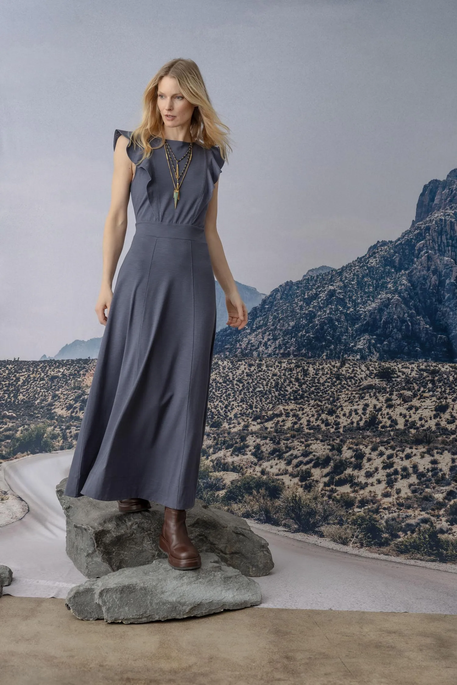 Flounce Trim Maxi Dress