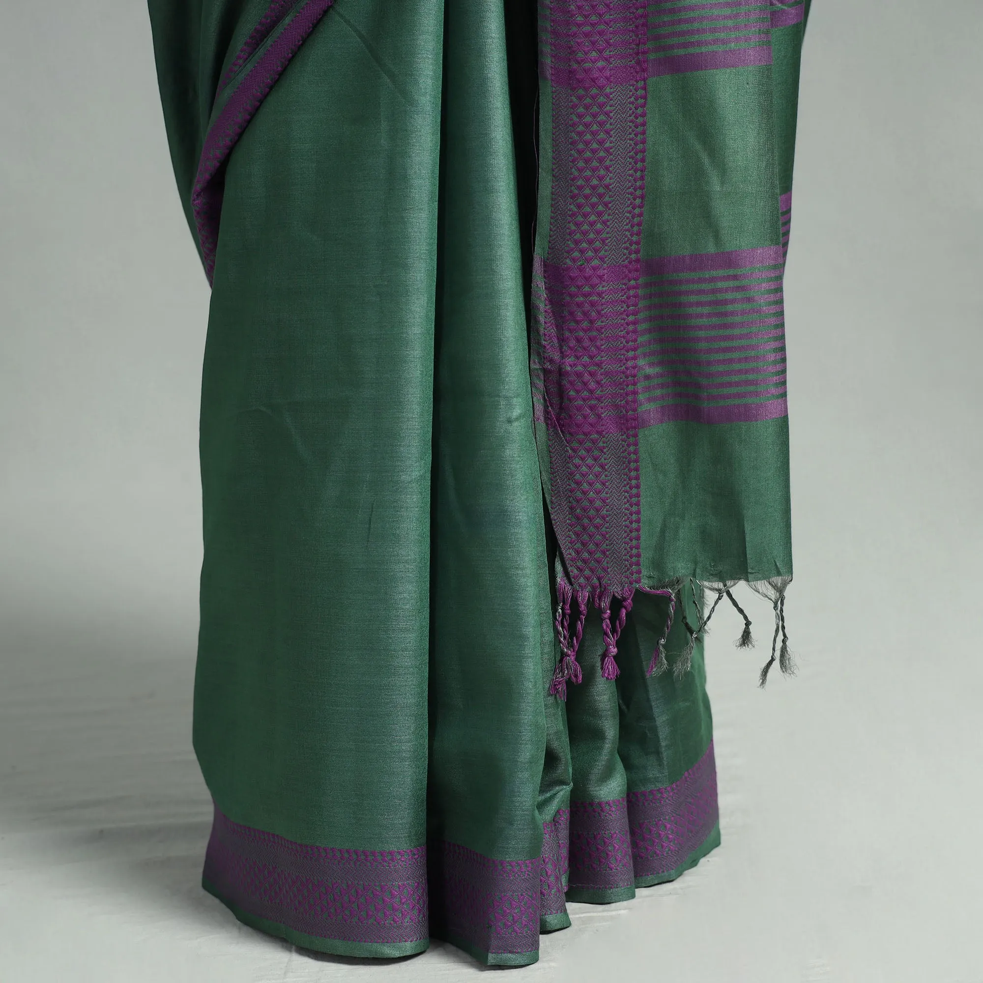 Green - Vidarbha Bamboo Tussar Cotton Dobby Border Handloom Saree 01