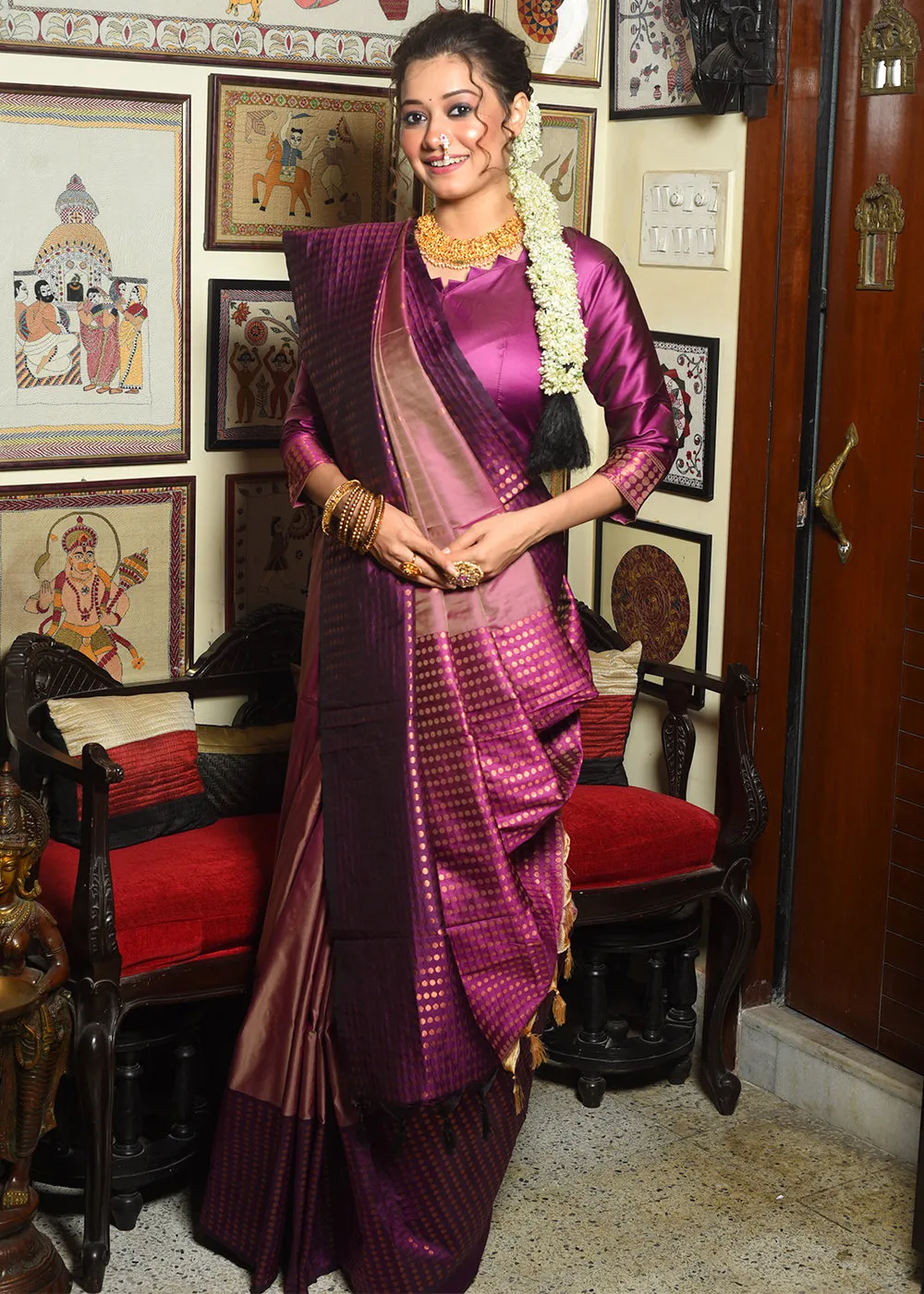 Lollipop Purple Two Tone Zari Woven Banarasi Silk Saree