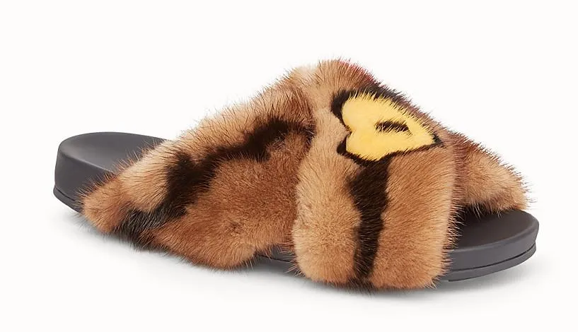Multicolor Fur Slides