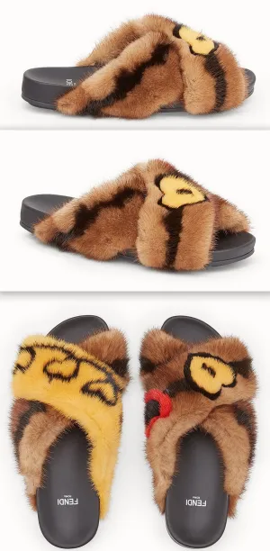 Multicolor Fur Slides