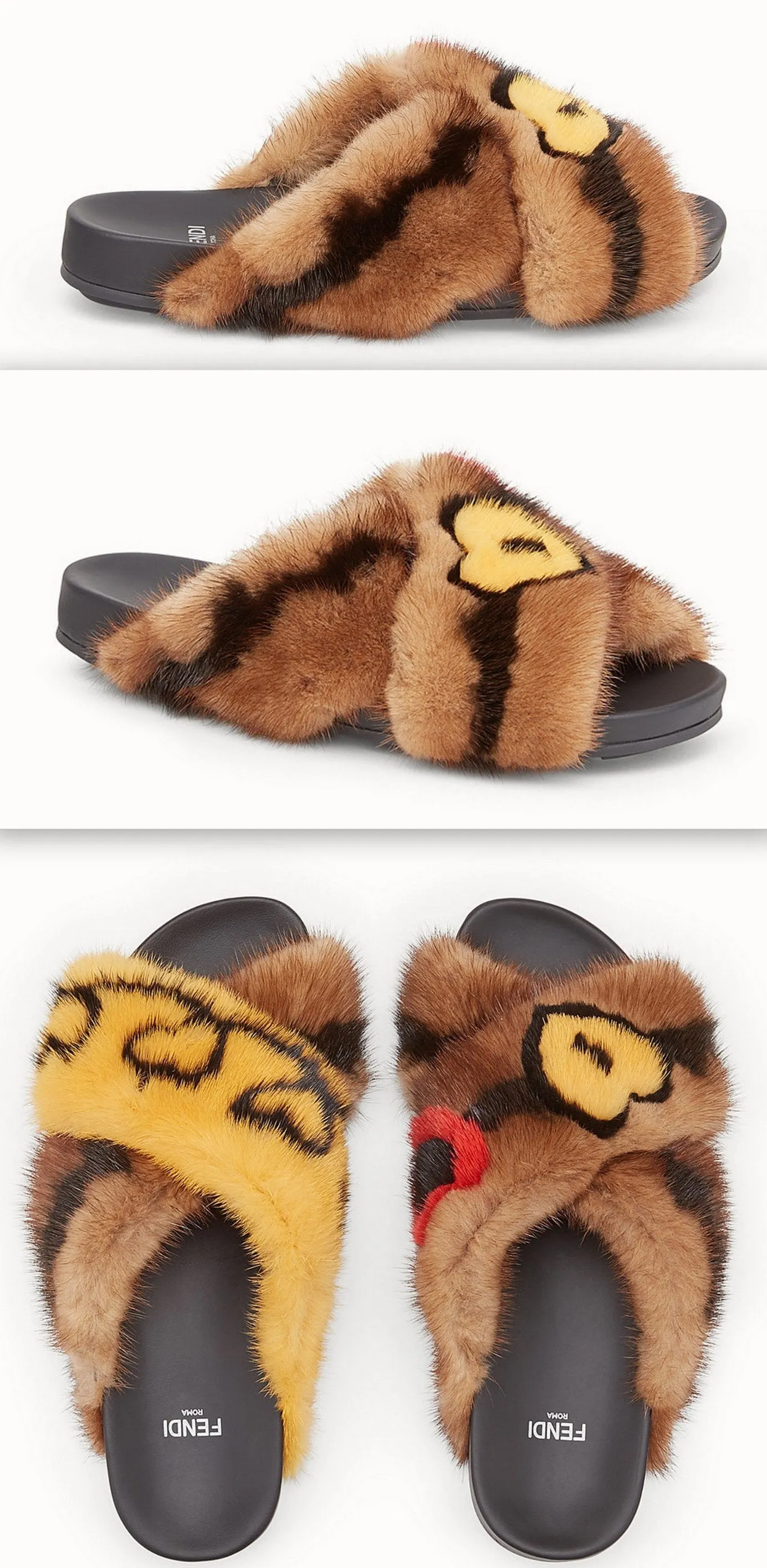 Multicolor Fur Slides
