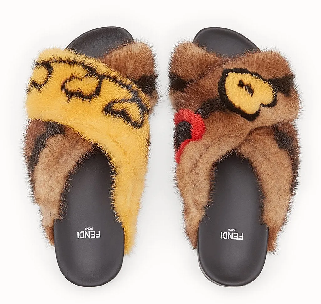 Multicolor Fur Slides