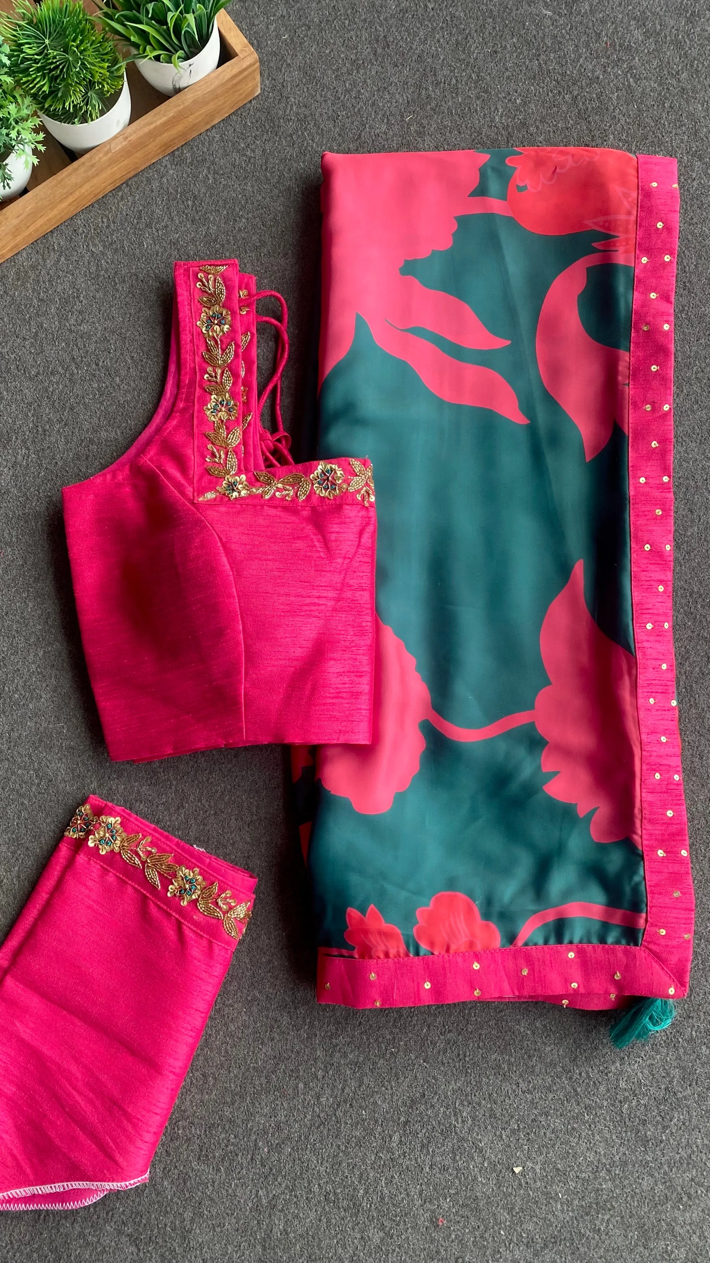 Pink silk intricate handwork blouse ( only blouse )