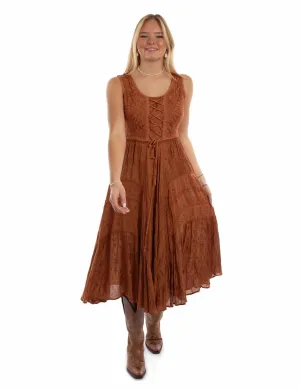 Scully Womens Full Length Lace-Up Rust 100% Rayon S/L Dress