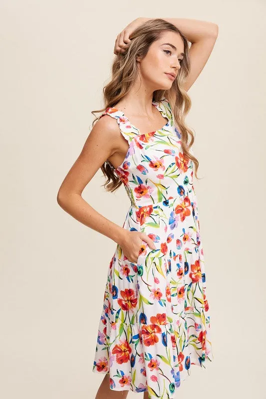 Sleeveless Floral Print Square Neck Dress