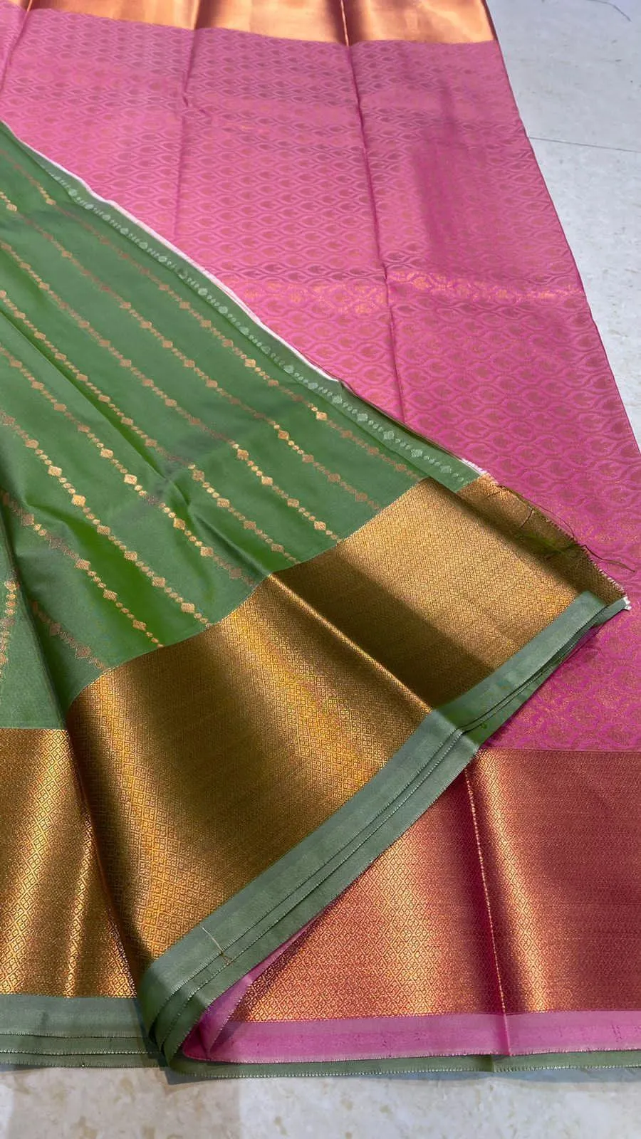 Western green and pink silk saree with blouse