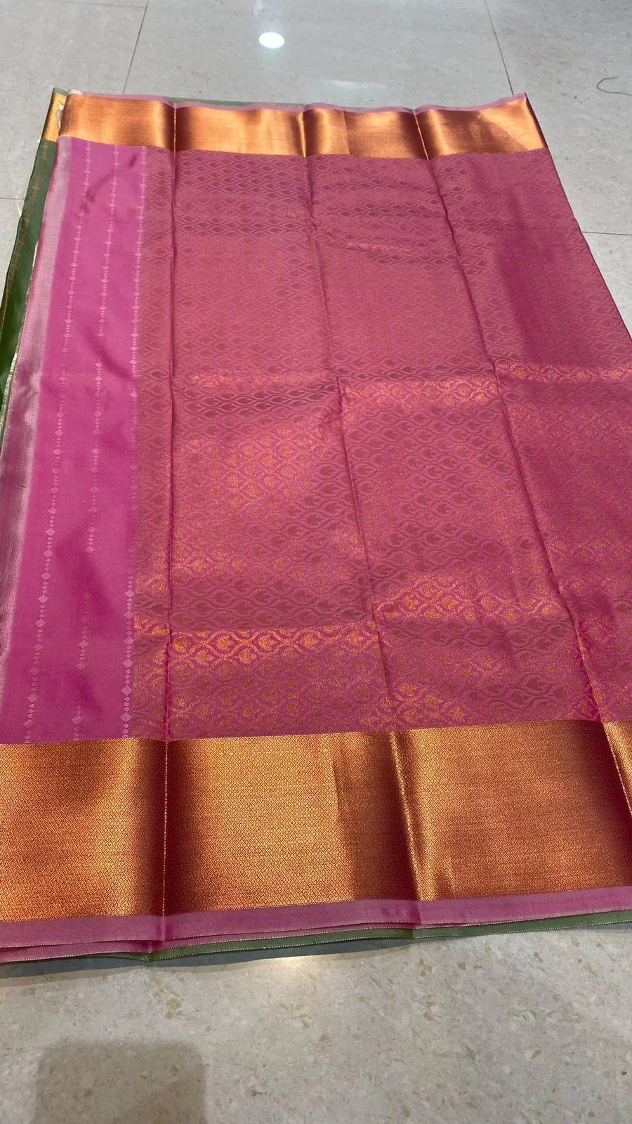 Western green and pink silk saree with blouse