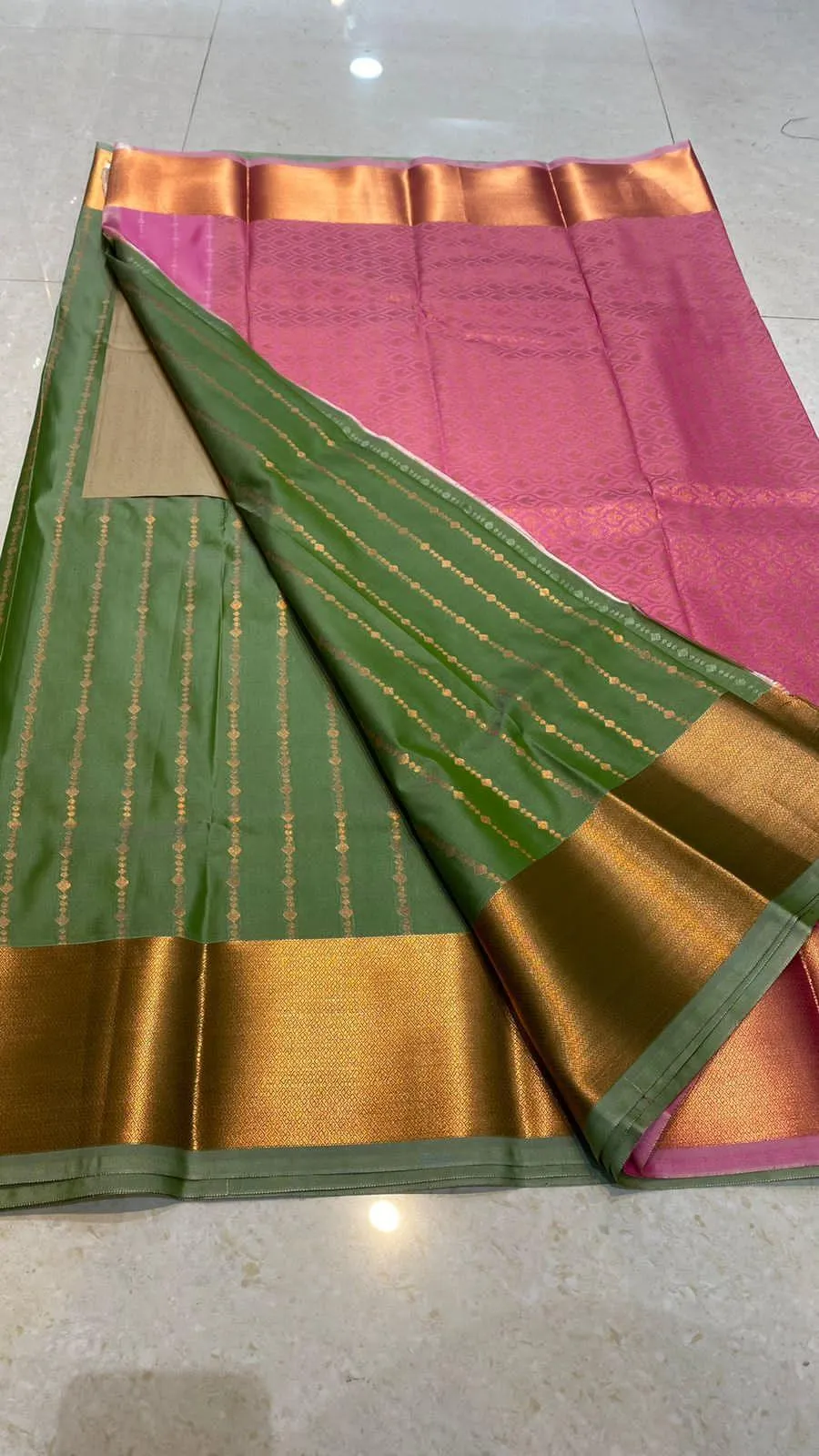Western green and pink silk saree with blouse