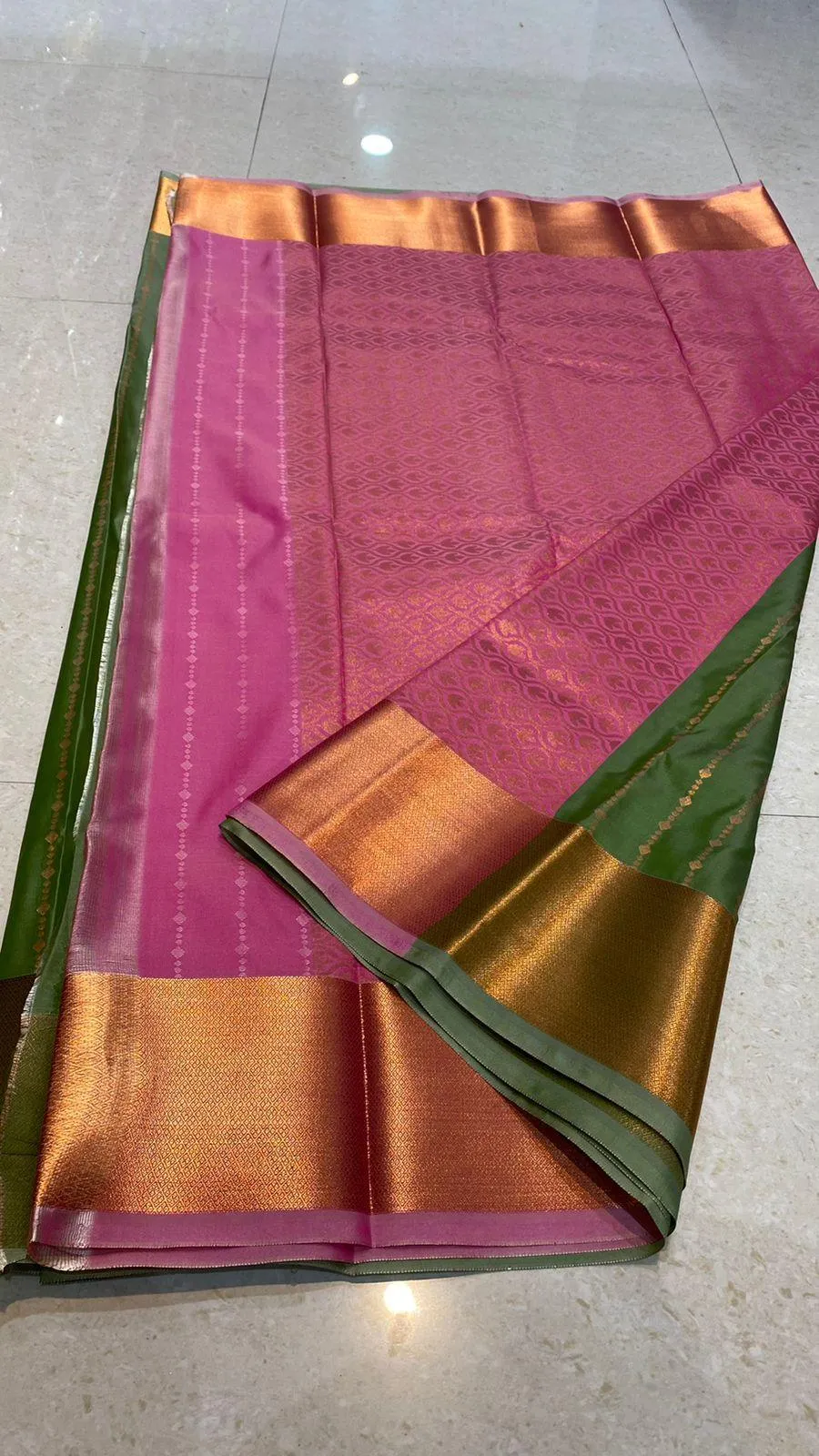 Western green and pink silk saree with blouse