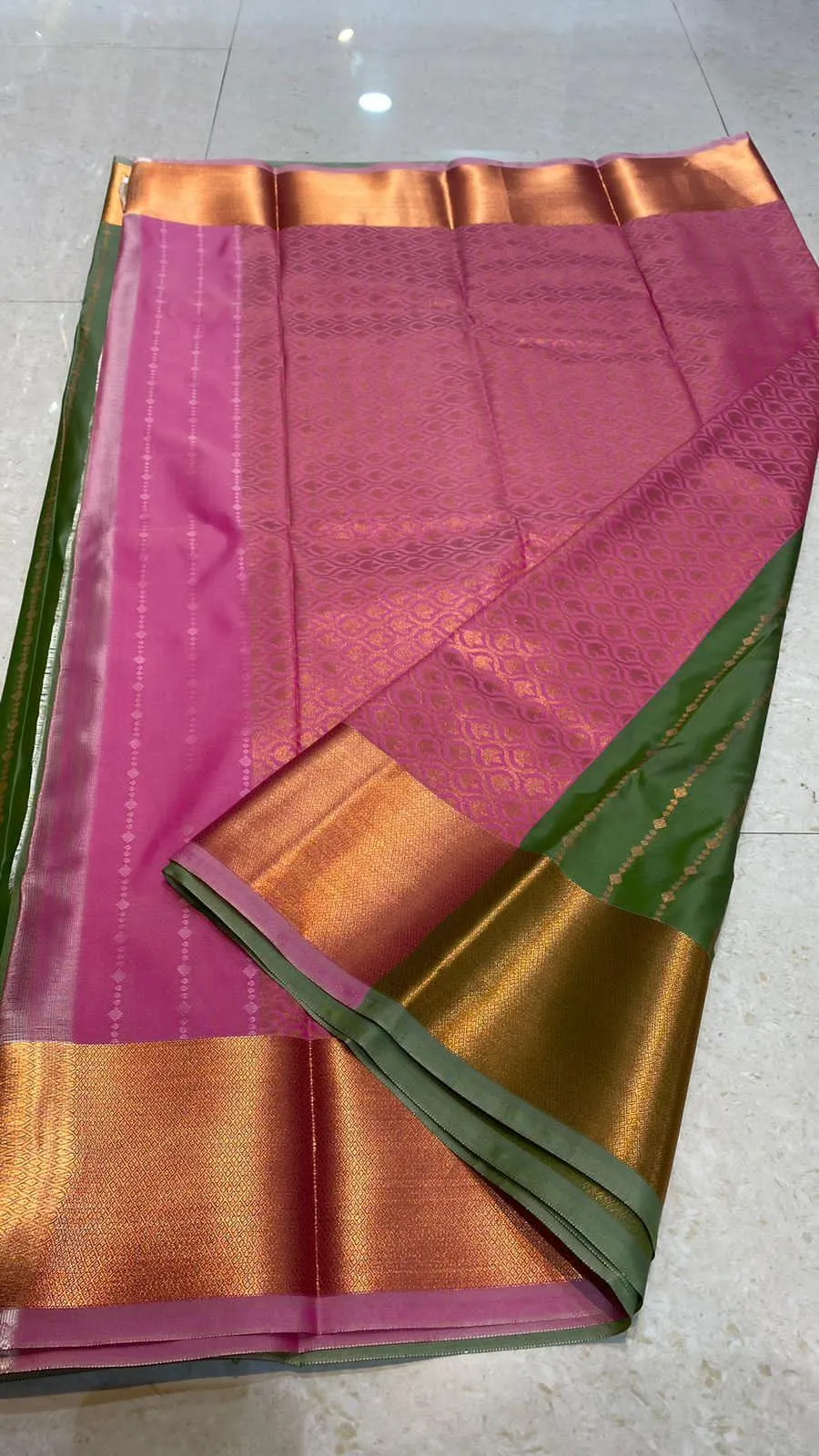 Western green and pink silk saree with blouse