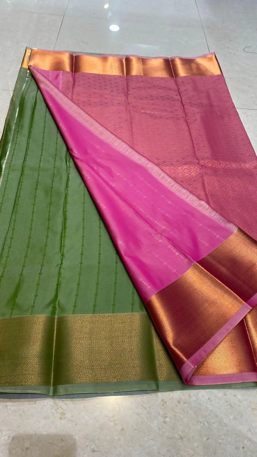 Western green and pink silk saree with blouse