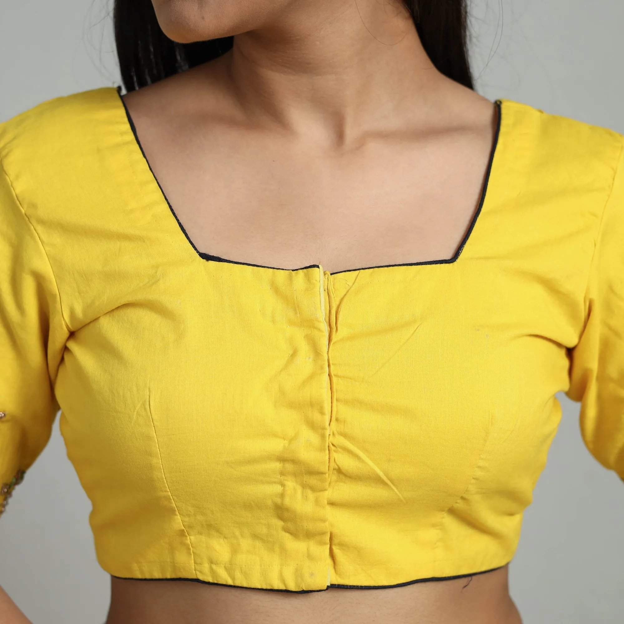 Yellow - Zardozi Hand Embroidery Cotton Blouse 07